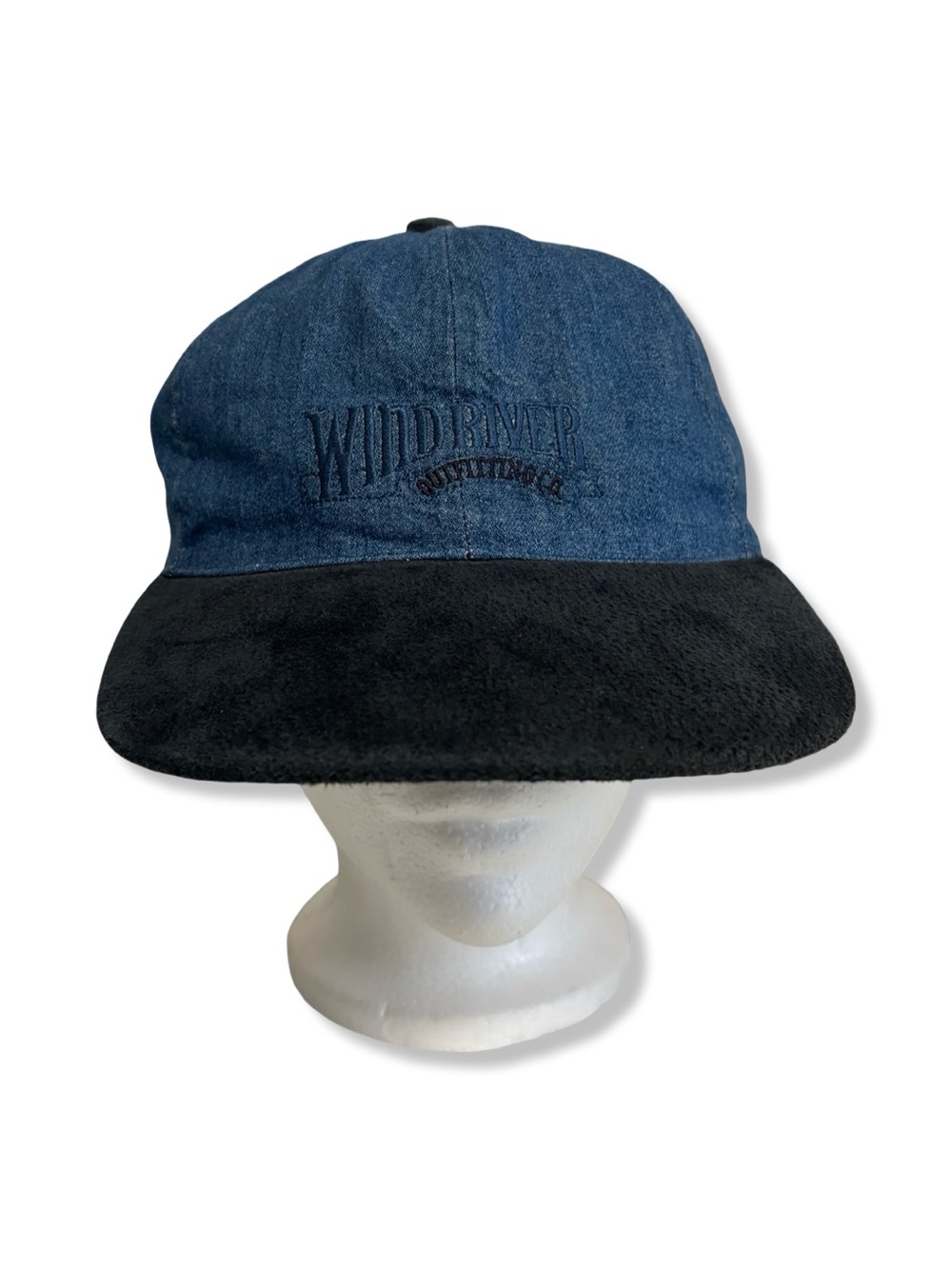 Vintage 90s WindRiver Denim & Black Suede Adjustable Cap